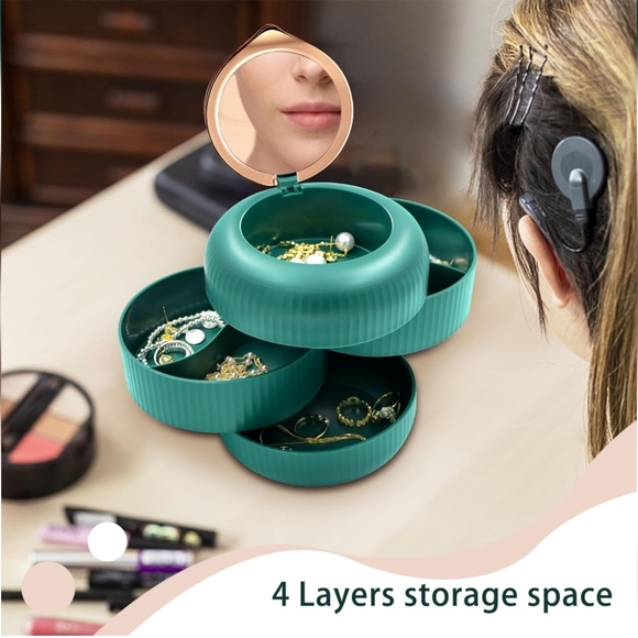 4-Layer Round Rotating Jewelry Organizer with Mirror, Jewelry Organizer - Picture 3 of 4